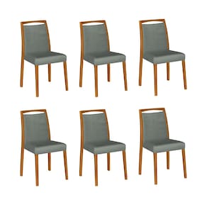 Kit 6 Cadeiras De Jantar Luxo Estofadas Jade Veludo Cinza Base Madeira Maciça