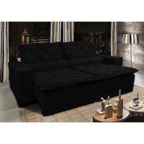 Sofá Lisboa 2,12m Retrátil, Reclinável Com Molas No Assento Tecido Suede Velusoft Preto - Cama Inbox
