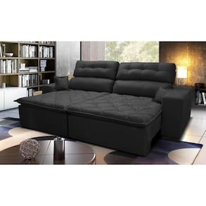 Sofá 2,22m Retrátil E Reclinável Com Molas Cama Inbox Confort Tecido Suede Velusoft Preto