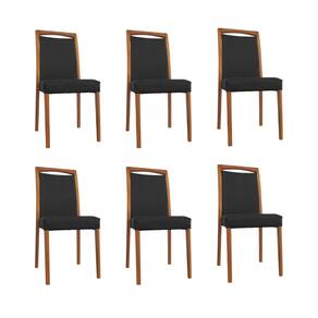 Kit 6 Cadeiras De Jantar Luxo Estofadas Jade Material Sintetico Preto Base Madeira Maciça