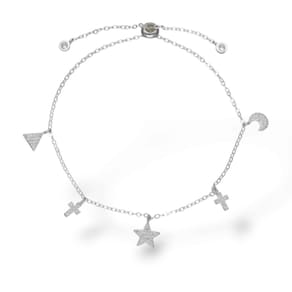 Pulseira Silver Cross Star Zircons Ajustável em Prata Esterlina