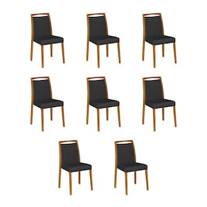 Kit 8 Cadeiras De Jantar Luxo Estofadas Jade Veludo Preto Base Madeira Maciça