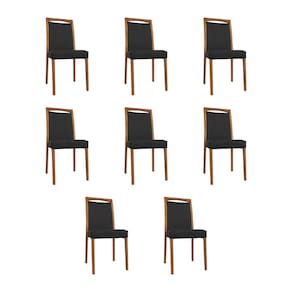 Kit 8 Cadeiras De Jantar Luxo Estofadas Jade Material Sintetico Preto Base Madeira Maciça