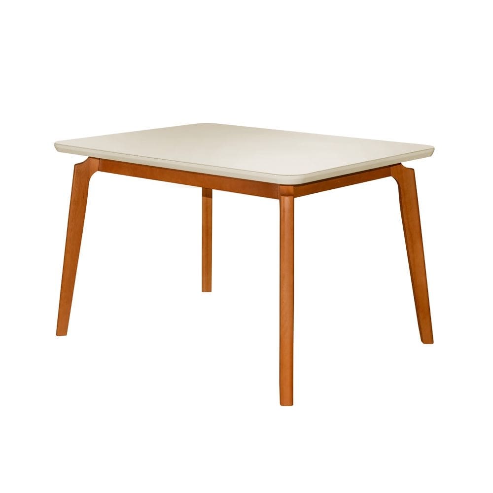 Mesa Jantar Luxo Jade Retangular 120X90cm Tampo Chanfrado Off White Base Madeira Maciça