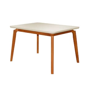 Mesa Jantar Luxo Jade Retangular 120X90cm Tampo Chanfrado Off White Base Madeira Maciça