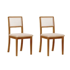 Kit 2 Cadeiras De Jantar Luxo Madeira Maciça Encosto Telinha Palha Estofada Veludo Bege Rubi