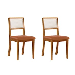 Kit 2 Cadeiras De Jantar Luxo Madeira Maciça Encosto Telinha Palha Estofada Material Sintetico Caramelo