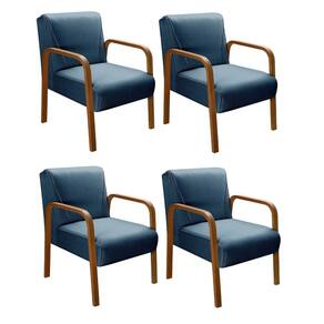 Kit 4 Poltronas Anita Conjunto Cadeiras Moderna Braço Madeira Azul 330