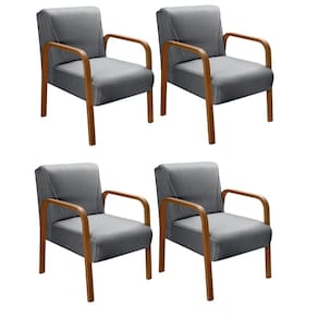 Kit 4 Poltronas Anita Conjunto Cadeiras Moderna Braço Madeira Cinza 320