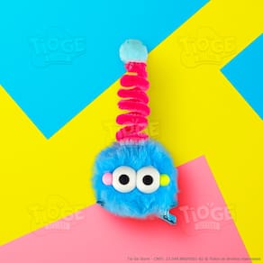 Monstrinho Bolinha de Pelúcia Antena Espiral Presilha Cabelo Maluco Bichinho Olhos Grandes Fofo Engraçado Azul Pink