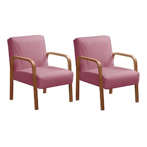 Kit 2 Poltronas Anita Conjunto Cadeiras Moderna Braço Madeira Rosa 280