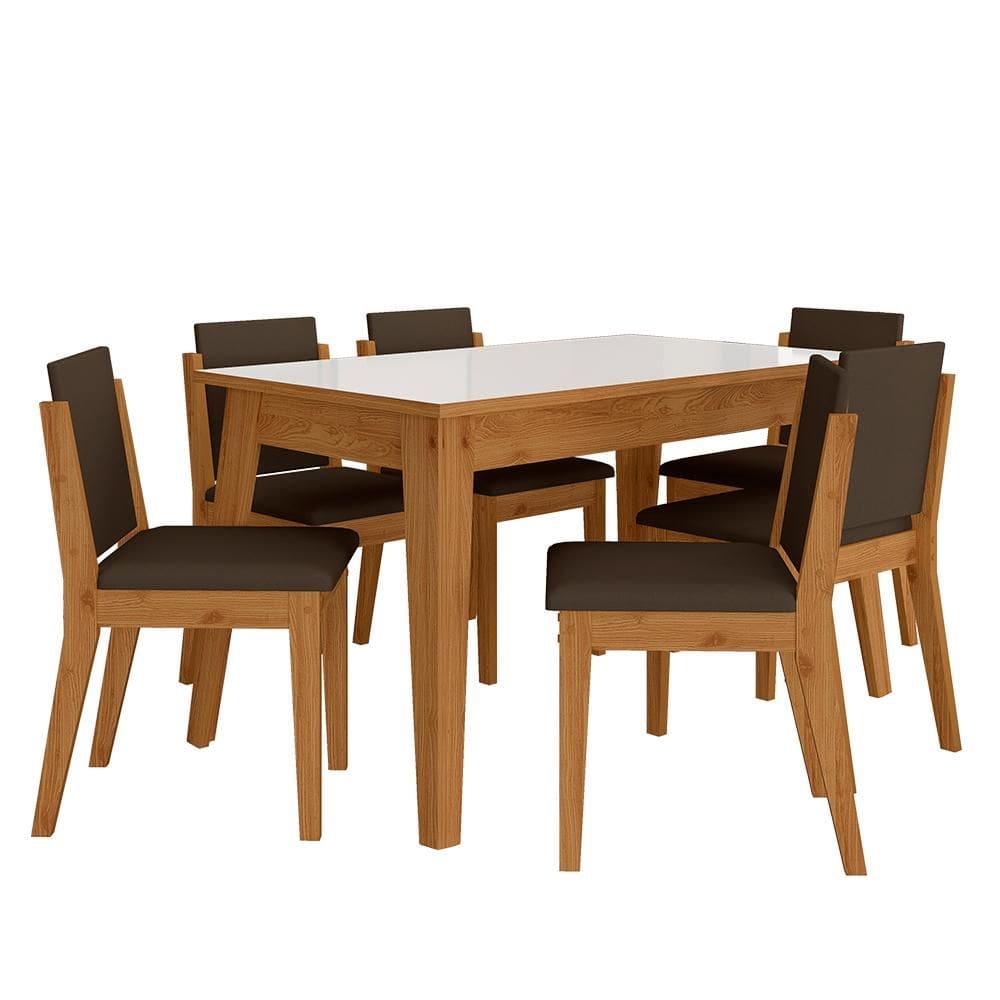 Mesa 1,36 Com 6 Cadeiras Libéria Cinamo/off Whi/marrom - M. Arapongas