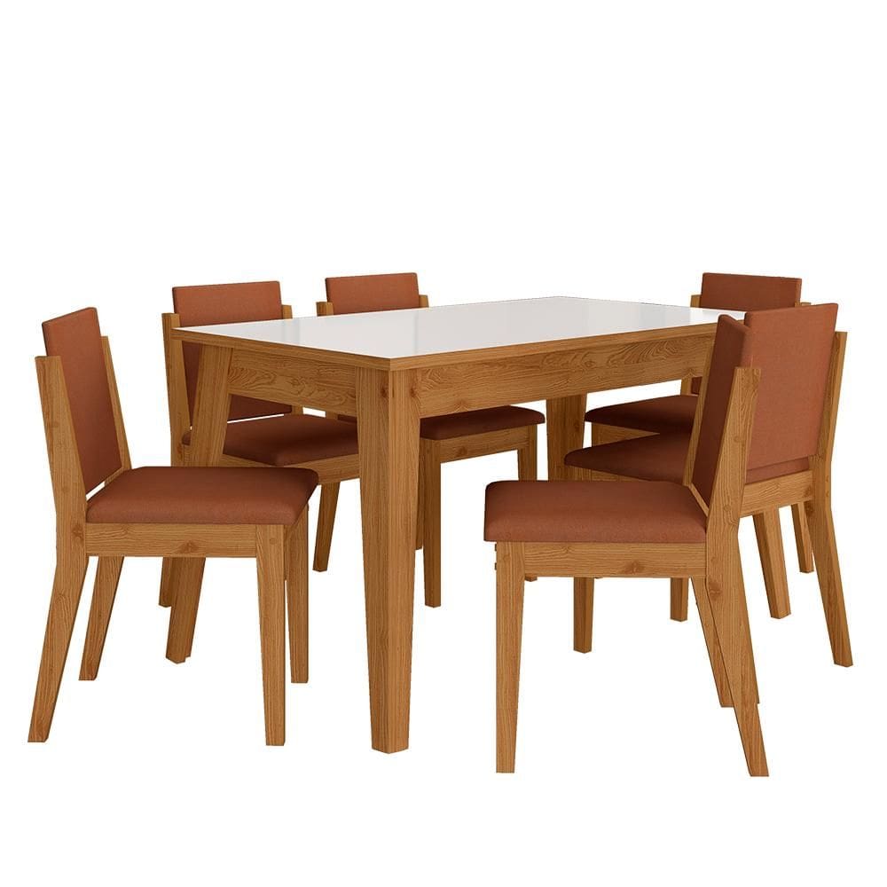 Mesa 1,36 Com 6 Cadeiras Libéria Cinamo/off Whi/terraco - M. Arapongas