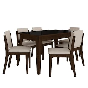 Mesa 1,36 Com 6 Cadeiras Libéria Imbuia/preto/bege - M. Arapongas