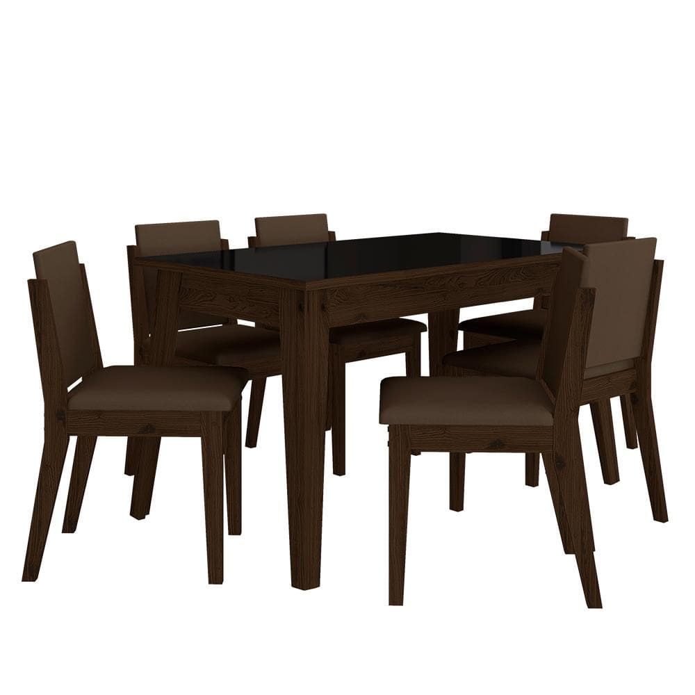 Mesa 1,36 Com 6 Cadeiras Libéria Imbuia/preto/marrom - M. Arapongas