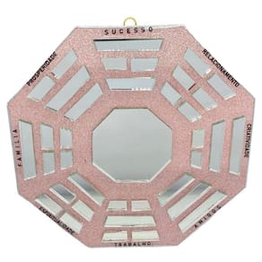 Baguá feng shui de vidro espelhado rosa octogonal 16 cm