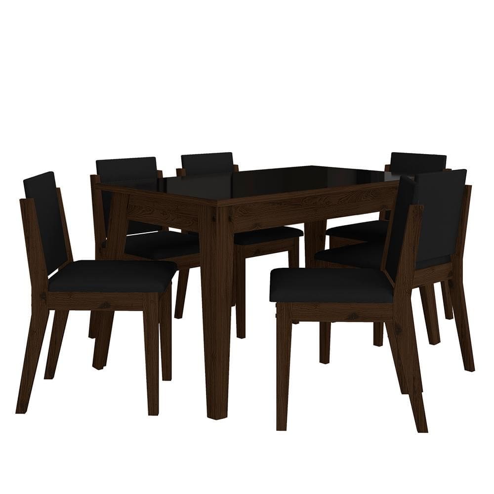 Mesa 1,36 Com 6 Cadeiras Libéria Imbuia/preto/preto - M. Arapongas