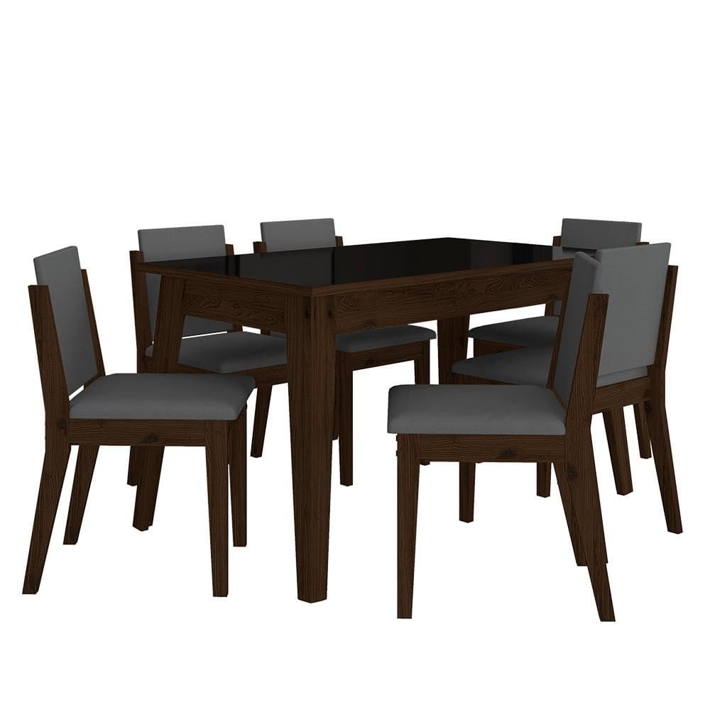 Mesa 1,36 Com 6 Cadeiras Libéria Imbuia/preto/cinza - M. Arapongas