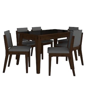 Mesa 1,36 Com 6 Cadeiras Libéria Imbuia/preto/cinza - M. Arapongas