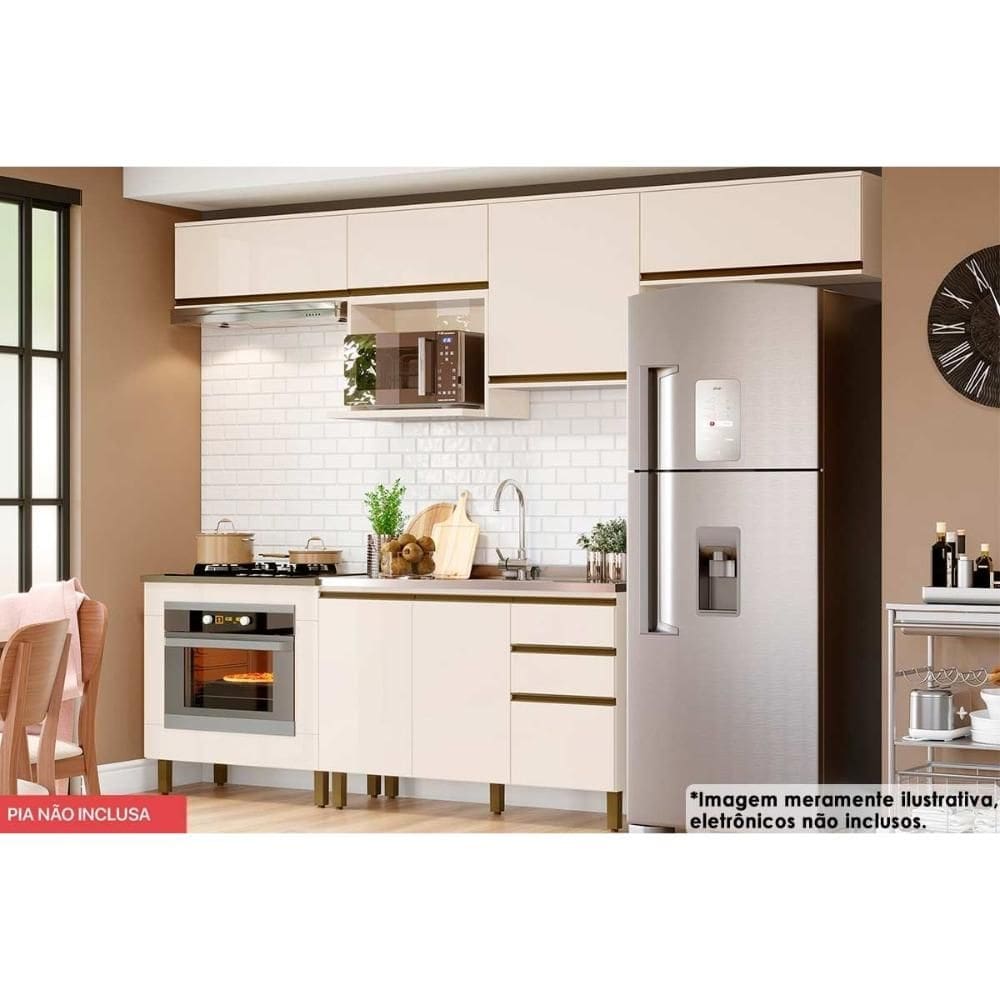 Cozinha Completa Connect 8 Peças (5 Armários + 2 Balcões + 1 Complemento) C5P79 Off White - Henn