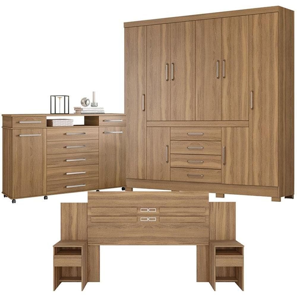 Quarto Casal New Realce com Cômoda London e Cabeceira Triunfo Amendola – Demóbile
