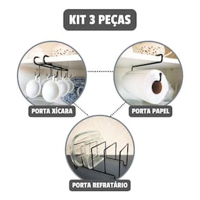 Organizador suporte cozinha armário prateleira kit 3 peças