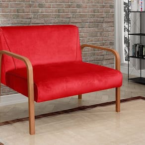 Namoradeira Anita Sofá 2 Lugares Moderna Braço Madeira Suede Vermelho 100