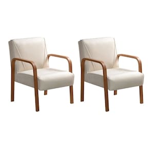 Kit 2 Poltronas Anita Conjunto Cadeiras Moderna Braço Madeira Bege Claro 080