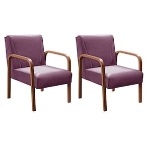 Kit 2 Poltronas Anita Conjunto Cadeiras Moderna Braço Madeira Roxo 380