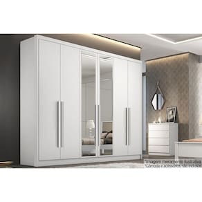 Guarda Roupa Casal 6 Portas e 8 Gavetas c/ Espelho Robust/Livorno Branco - Novo Horizonte