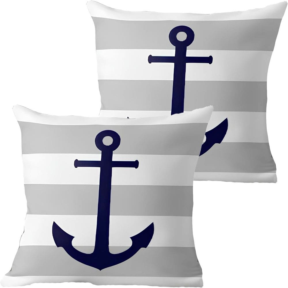 Kit 2 Capas De Almofadas Azul Âncora Navegação Marítima
