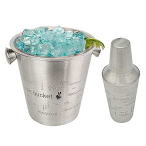 Kit Balde de Gelo 4,5L e Coqueteleira 0,5L Inox Decorado Conjunto Prepara Drinks Coqueteis Bar