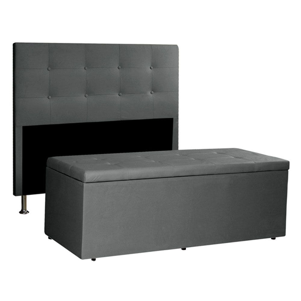Kit Cabeceira e Calçadeira Baú King 1,95m Berlim Suede Cinza - Pallazio