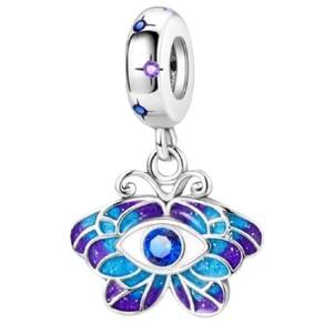Berloque borboleta olho grego prata 925 azul colorida
