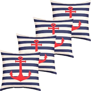 Kit 4 Capas De Almofadas Âncora Vermelho Navegação Marítima
