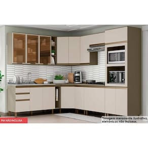 Cozinha Completa Connect 15 Peças (5 Armários + 1 Paneleiro + 5 Balcões + 4 Complementos) C6P14 Duna/Cristal - Henn