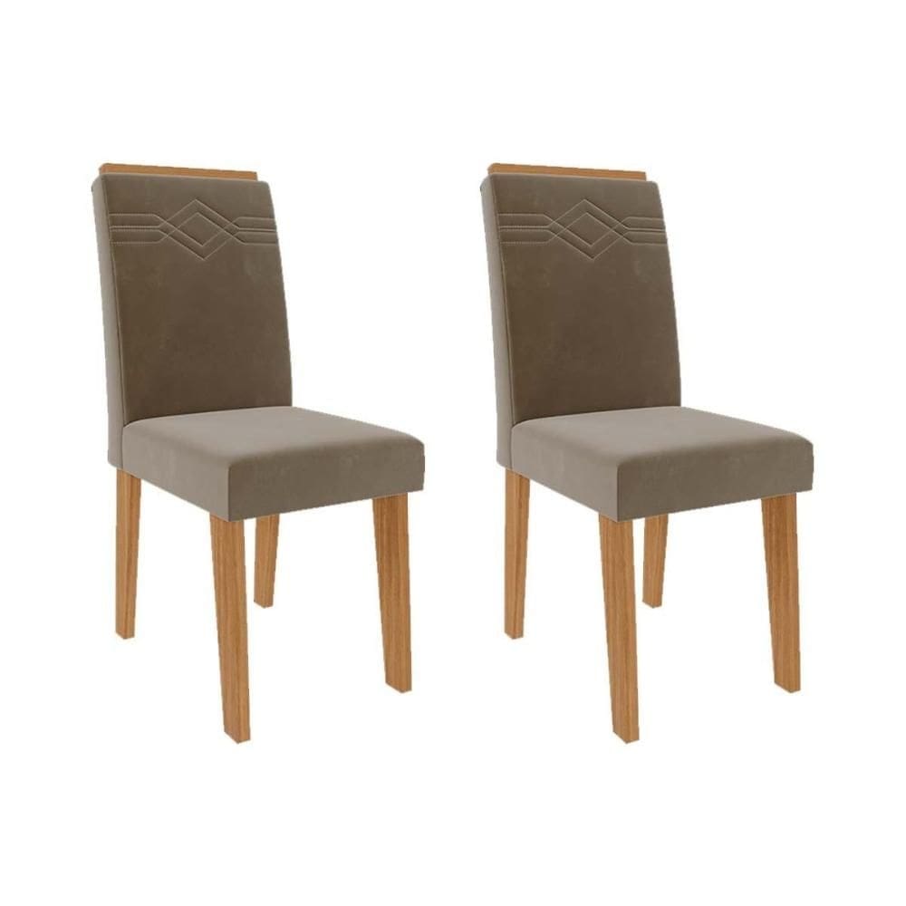 Cadeira Sala de Jantar Taís Kit 2 Un Savana/Nature-Suede Pluma-Joli Capuccino - Cimol