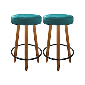 Kit 2 Banqueta Madeira Industrial Balcão Bar Turquesa