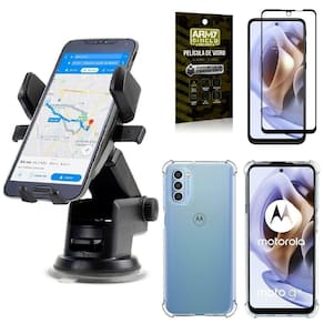 Capa moto g31 + suporte veicular articulado + película 3d