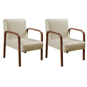 Kit 2 Poltronas Conjunto Cadeiras Moderna Braço Madeira Anita Bege 370
