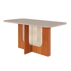 Mesa de Sala Jantar Louise c/Tampo Madeirado Vidro 160x80cm Cinamomo/Off White - Cimol