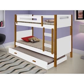 Beliche Solteiro Com Cama Auxiliar Montessoriana Heloisa - Branca E Castanho Claro
