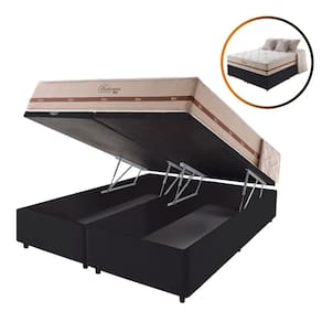 Cama Box Baú King Preto + Colchão Molas Superlastic Bahamas 193x203x68cm