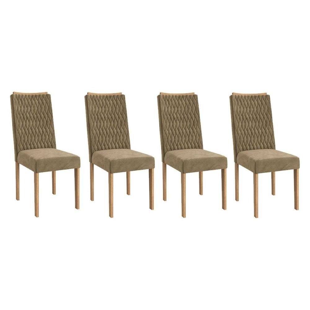 Cadeira Sala de Jantar 2CAD157EA Kit 4 Un Eucalipto/Veludo Bege A036 - Kappesberg