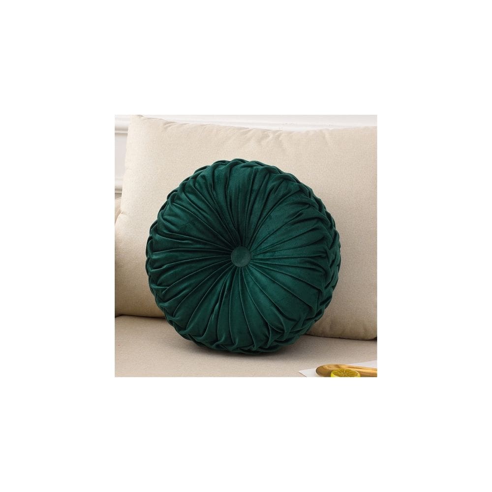 Almofada redonda para decoração de sala de estar, veludo verde, 35cm