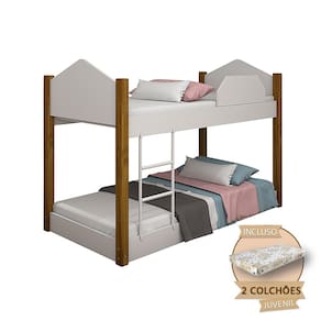 Beliche Infantil Juvenil Luiza Com Colchões - Branco/Castanho Claro