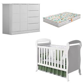 Berço Americano Danny e Cômoda Infantil Eloá Branco Acetinado com Colchão Gazin – Phoenix Baby