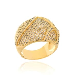 Anel Feminino Cravejado em Zircônias Com X Banhado em Ouro 18k