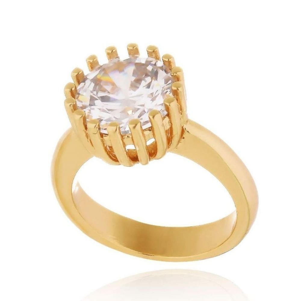 Anel Feminino Solitario Pedra Zircônia G Banhado em Ouro 18k