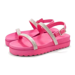 Sandalia Papete de Strass Flatform Feminina Rasteirinha Tratorada Com Fivela Moderna Palmilha Macia